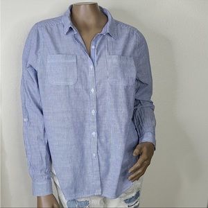 Eden & Olivia Lightweight Blue Stripe Preppy Button Down Top Medium